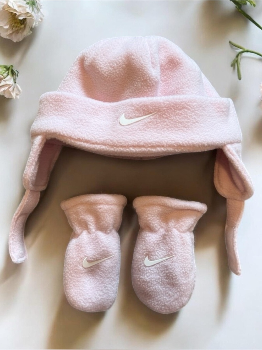 Nike Infant Pink Fleece Hat and Mittens Set